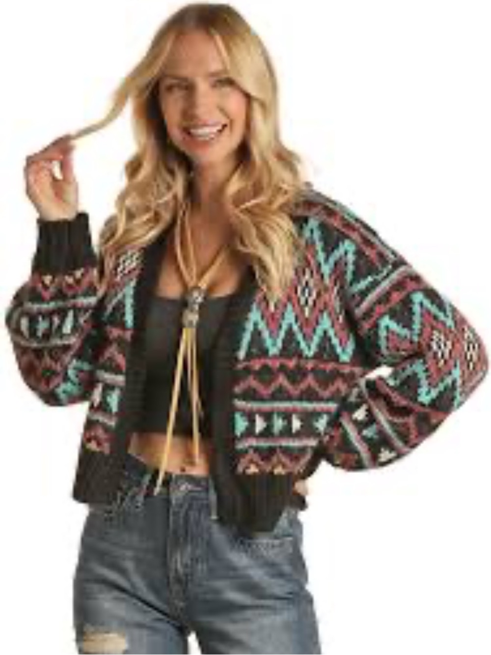 NWT Rock & Roll Cowgirl
Women's Cardigan With Aztec Design Large